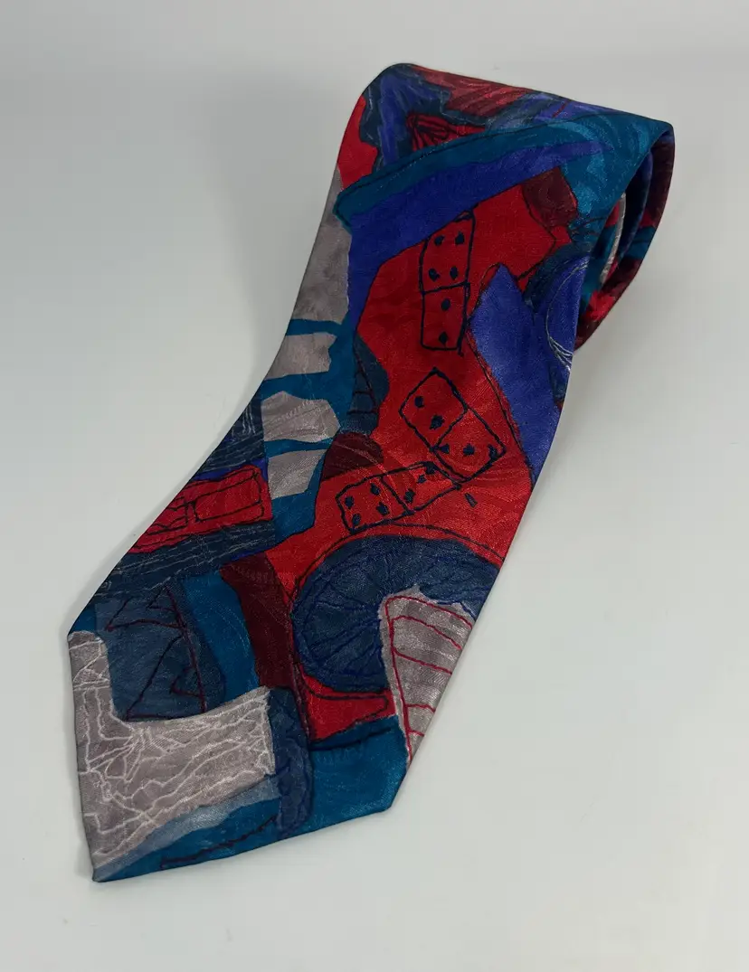 Vintage Buscati Palace Silk Multi Color Abstract Scribble Patterned Tie 59.50" x 3.75"
