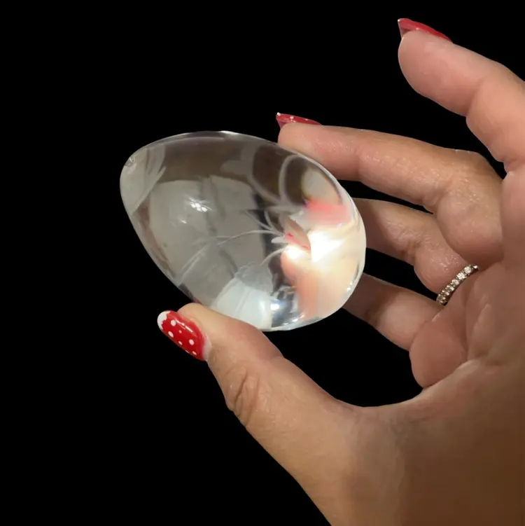 Swedish Crystal Egg Paperweight Butterfly and Floral Etching