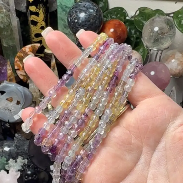 Rainbow Fluorite With Yellow.4mm Faceted Cube Bracelet