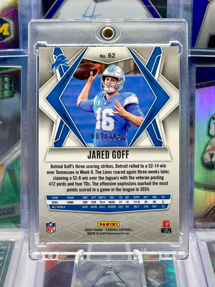 Jared Goff 2025 Phoenix FIRST PRINT 1/150 Green Snowflake Prizm SP Detroit Lions