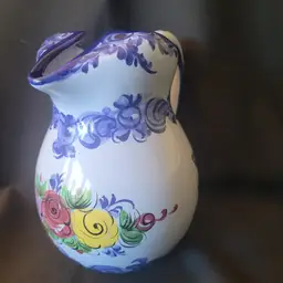 Vintage Hand Painted Pottery Pitcher Made in Portugal Blue 6x6 inches
