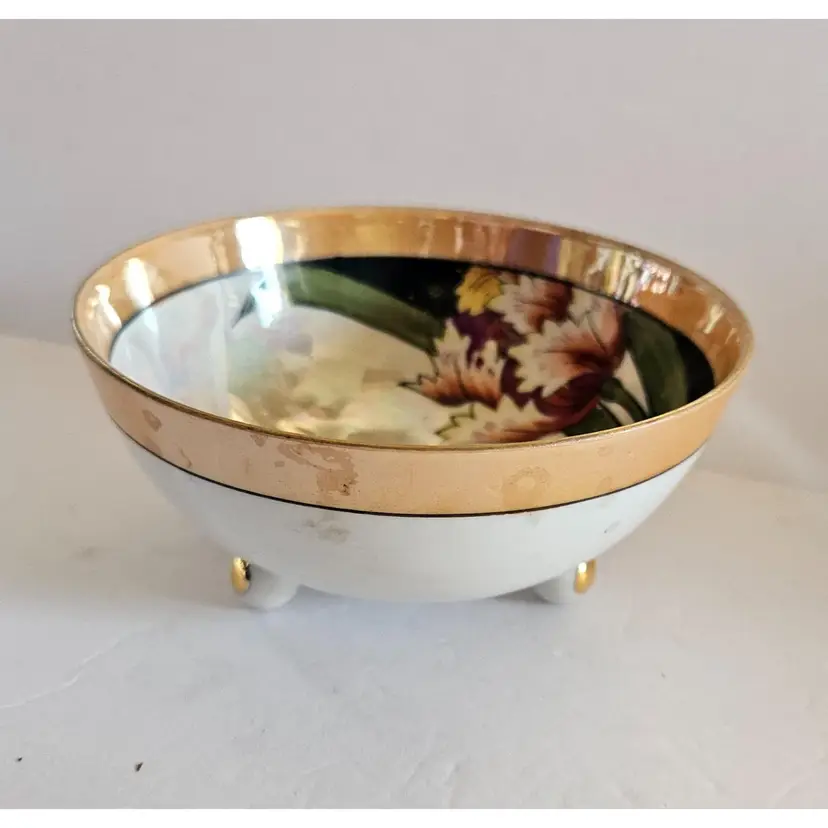 #01 - Vintage Noritake Hand-Painted Footed Porcelain Bowl, 5.25" diameter, 2.25" tall