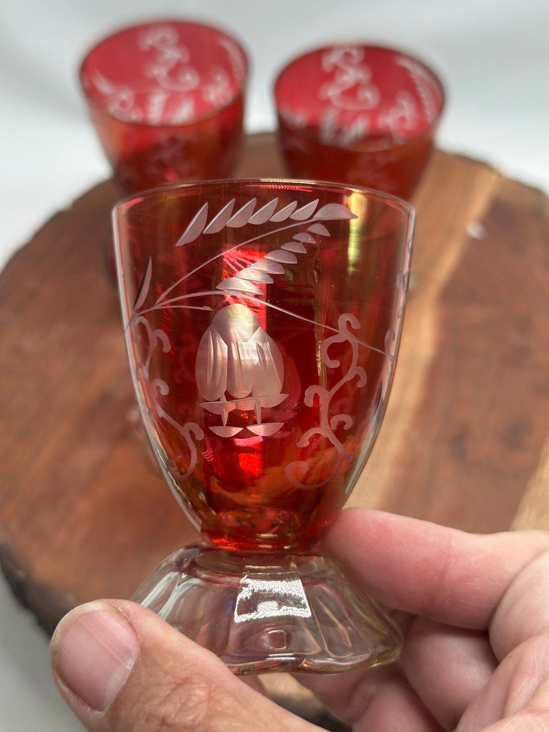 Bohemia Czech Red Cut to Clear Star Glass Holiday Celebrate Set Of 4