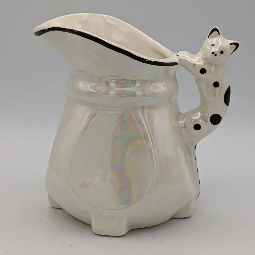 Vintage Czech Figural Cat Handled Cream Pitcher Lusterware 1930's