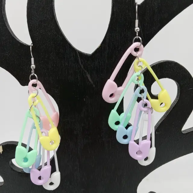 Pastel Punk/Goth Safetypin Earrings Rainbow