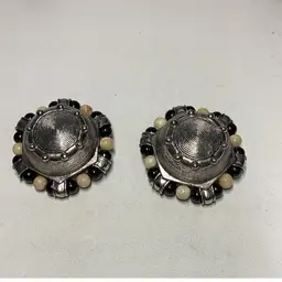 Silvertone & Beaded Earrings 1” Heavy