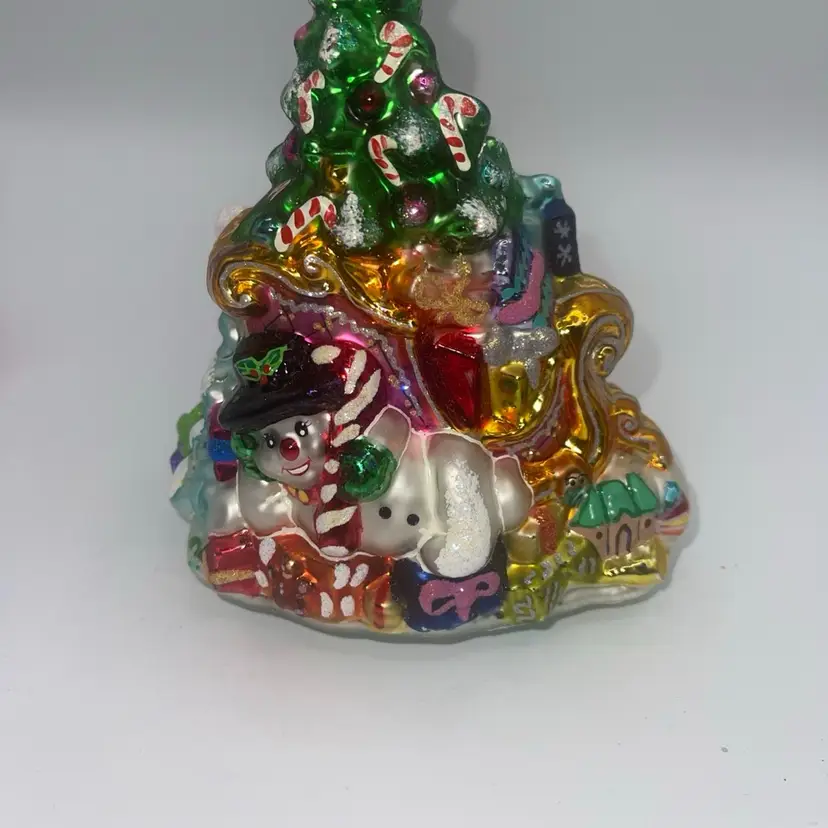 Christopher Radko Christmas Ornament Glass Santa in Sleigh Tree & Snowman 6”
