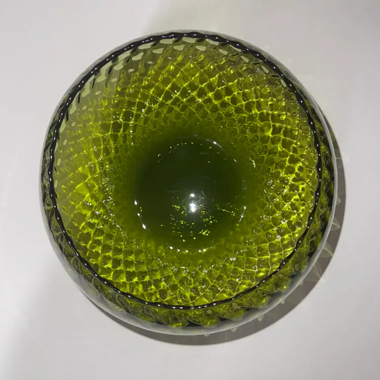 EMPOLI Italian art glass optic fishbowl vase avacado green 6.5”