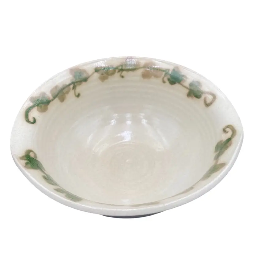 John A Petree, Wilburton, OK Studio, Hand Thrown Pottery Bowl, Green Ivy Design