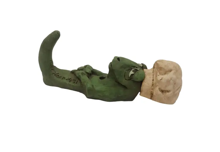 Handmade Art Pottery Alligator Chef Wall Hook Hanger Signed Figural Kitsch READ