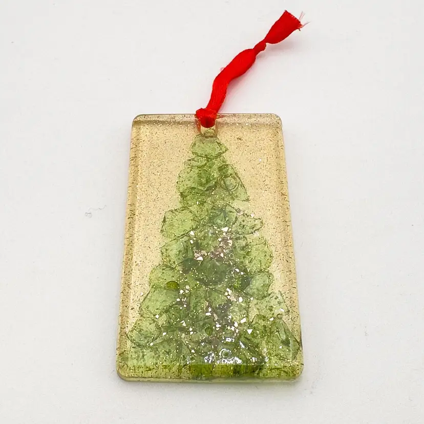 Christmas Tree Crushed Glass Hand Poured Resin Ornament