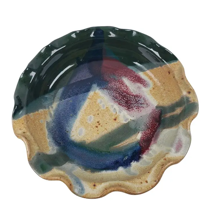 Ayers Studio Art Pottery Pie Plate Ceramic Stoneware Dish 10 5/8" Handmade in USA 2006