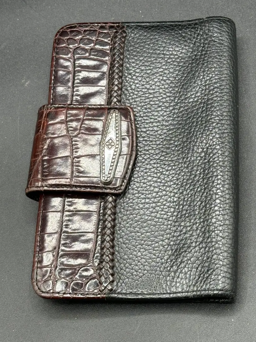 Beautiful Brighton Bi-fold Leather Croc Embossed Black Brown Checkbook Wallet