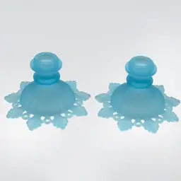 Westmoreland Blue Satin Glass Ring And Petal Candle Holders