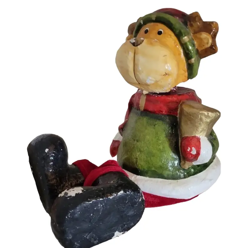 Christmas BobbleHead Paper Mache Moose Porch Sitter