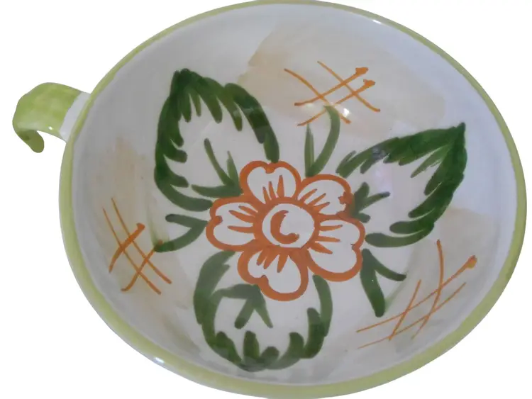 Set of 2 Vintage Italy Handpainted Floral Mug Handle Bowls Soup Coffee Cereal
