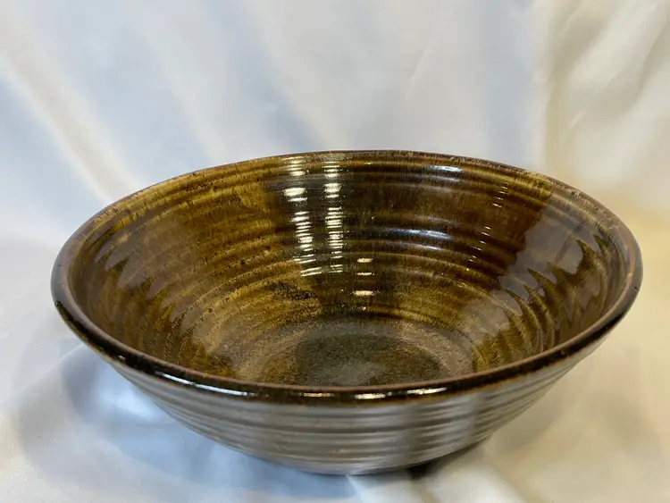 Studio Pottery Brown Ribbed Bowl Signed Bjorguard