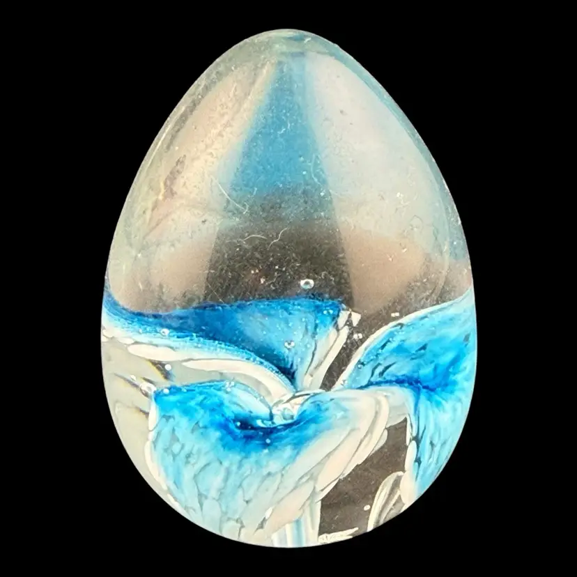 MSH Blue Trumpet Flower Glass Egg Paperweight 2.5”