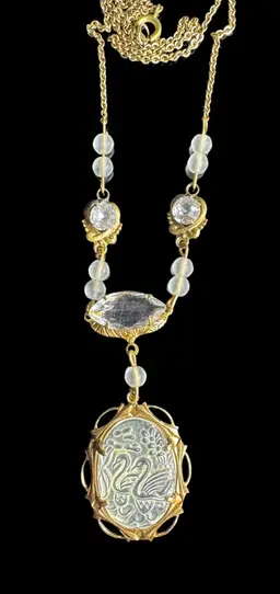 Two Swan Cameo Matte glass Nexklace