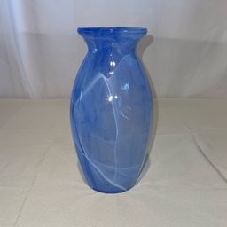 03. Hand-blown Glass  Blue and White Swirled Vase 10”