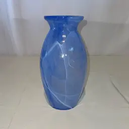 03. Hand-blown Glass Blue and White Swirled Vase 10”