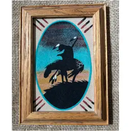 Vintage Indigenous Navajo End Of Trail Small Sand Painting Art Southwestern Boho