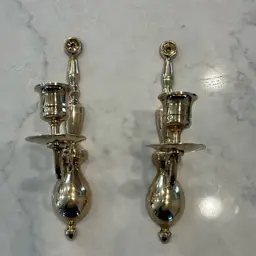 Pair Of Vintage Solid Brass Sconce Candle Holders