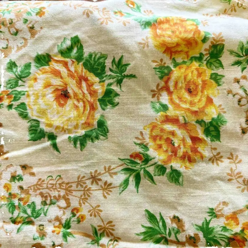 Vintage Simpsons Sears Floral Flower Yellow Orange Twin Fitted Sheet