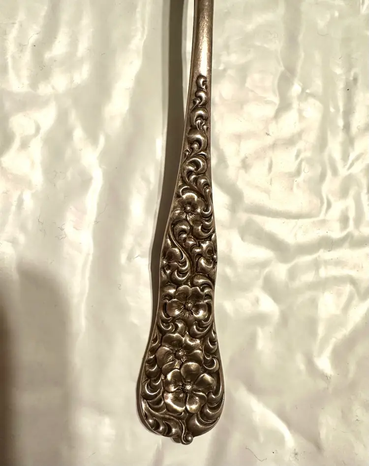 Dominick & Haff Sterling Silver Large Asparagus Serving Fork Rococo Pattern