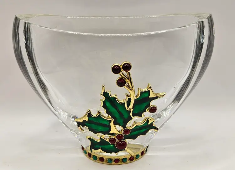 Vintage Teleflora Holly Leaf Lead Crystal Vase