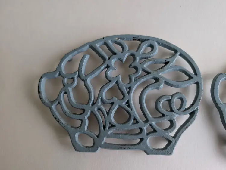 Pig Shaped Painted Cast Iron Trivets Pair