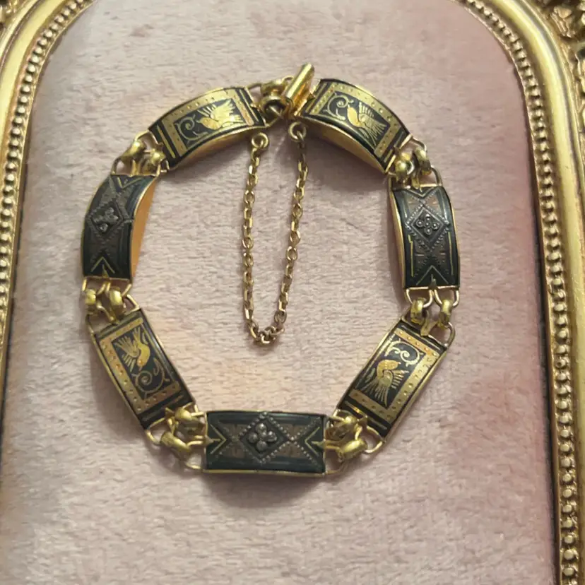 Vintage Goldtone Damascene Bracelet w/ Safety Chain