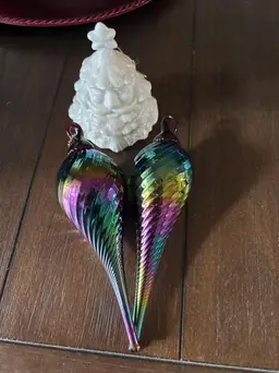 Murano Style Hand Blown Glass Swirl Iridescent Teardrop Ornament-set of 2