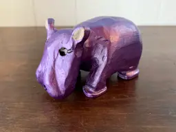 Carved Wooden Purple Hippo, Hand Painted, House Hippo