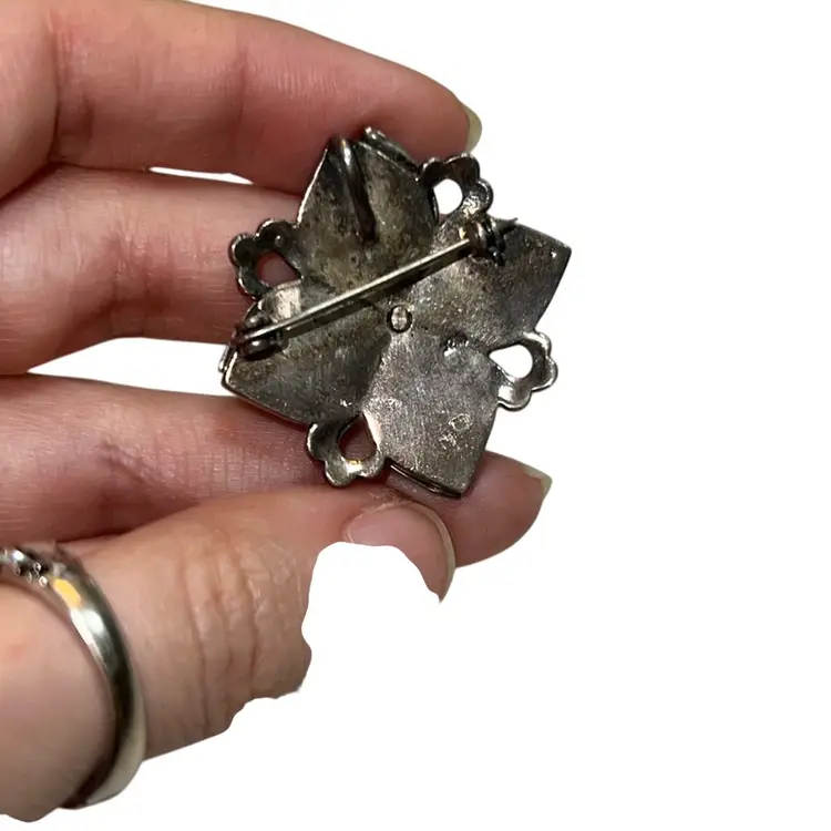 Sterling Sliver Onyx And Marcasite Pendant Brooch 16.24 Grams 1.5”