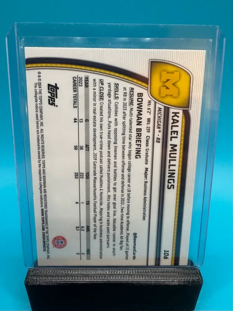 Kalel Mullings 1st Bowman Chrome U Sapphire Tennessee Titans