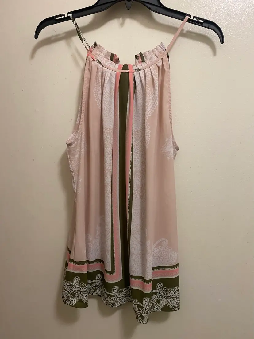 New York & and Company Womens Halter Tank Top M Medium 44” Pink & Green Boho