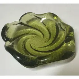 Fenton Art Glass Green Swirled Heavy Ashtray/Trinket Dish 5.25"
