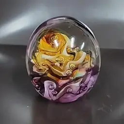 Robert Held Art Glass Swirl And Controlled Bubble Paperweight