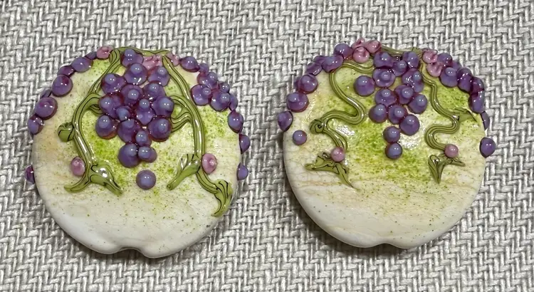 Lamp Work Glass Bead Pair Grape Vines