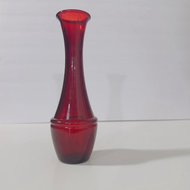 #748 Ruby Red Art Glass Vase 9 Inch Tall