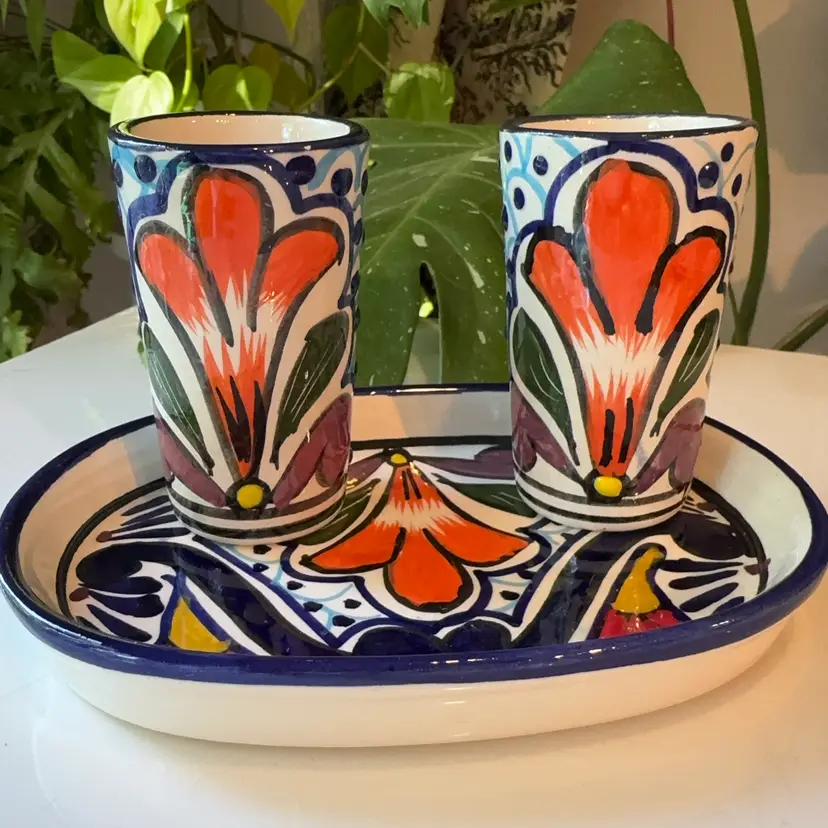 Hand Painted Talavera Style Shots Set