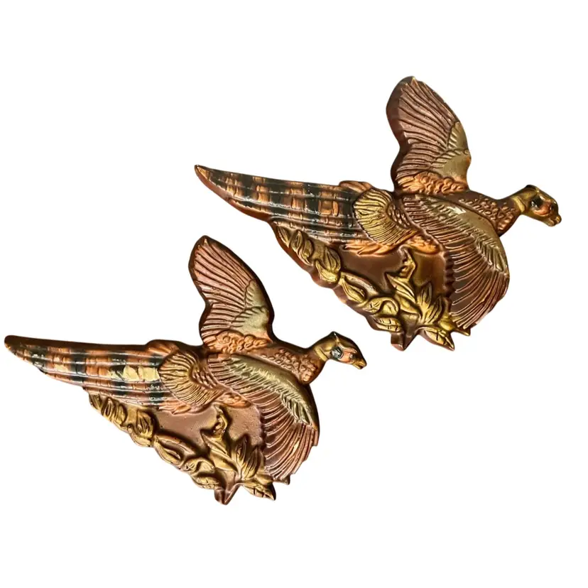 Gorgeous pair of vintage chalk wear pheasant wall hangings