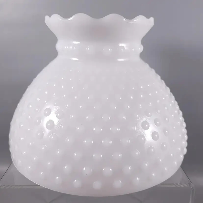 Vintage MILK GLASS HOBNAIL Scalloped Top Hurricane LAMP SHADE Replacement
