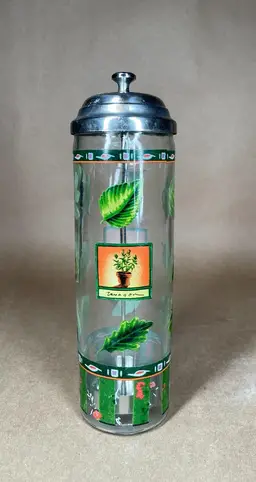 Vintage Pfaltzgraff Naturewood Straw Dispenser Glass Metal Kitchen Basil Tarragon Decor