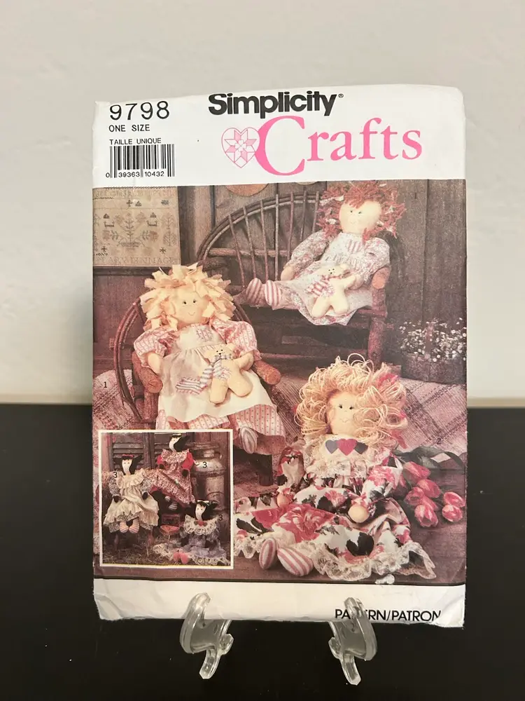 Vtg Simplicity Crafts Pattern 9798 Stuffed Doll & Cow-Doll W/ Clothes Uncut FF