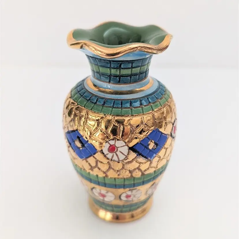 VTG Mid Century Lorenzo Savelli Ceramic Mosaic Vase Made in Italy 3" High