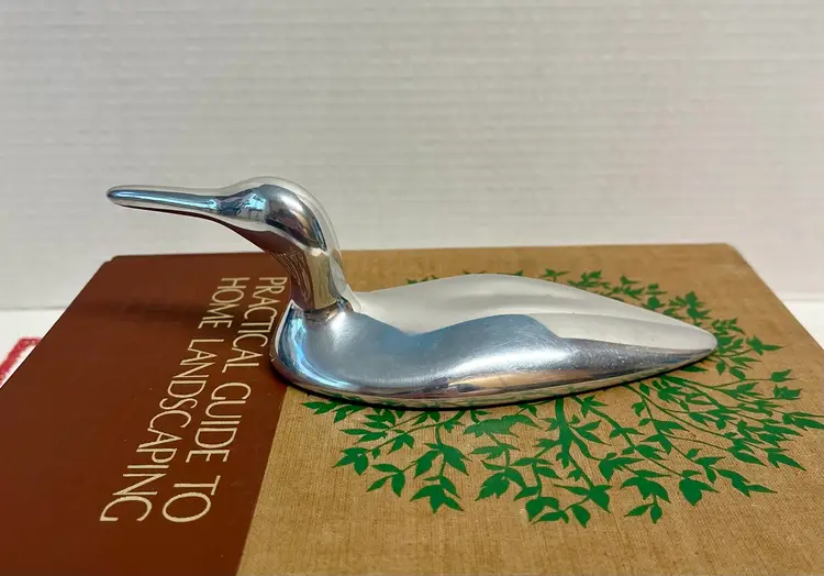 Hoselton Studio vintage modernist handcrafted loon or duck figurine aluminum sculpture