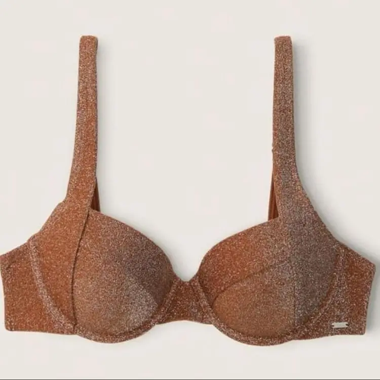 L-DD- Victoria's Secret PINKSHIMMER PUSHUP BIKINI TOP Bright Soft Cappucino 🧋NWT