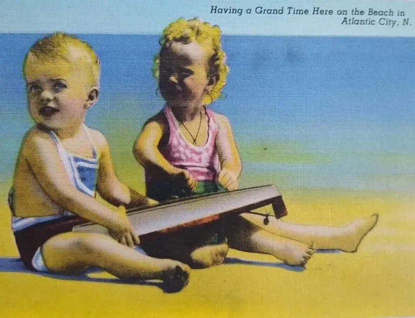 Atlantic City NJ Postcard Children On Beach Having A Grand Time New Jersey 13
